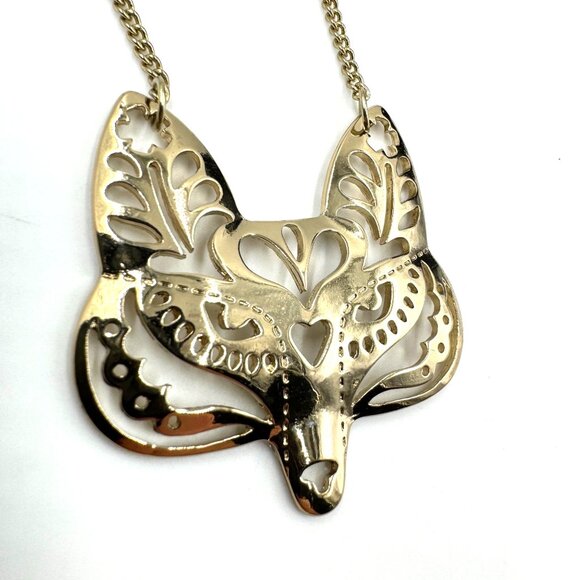 Tibetan Gold Tone Fox Mask Cut Out Bohemian Long Layering Necklace w/34" Chain - Picture 2 of 12